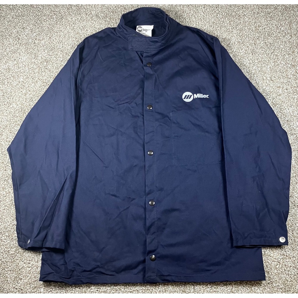 Miller Navy Blue Flame Resistant Welding Work Shirt Mens Size Medium 244750